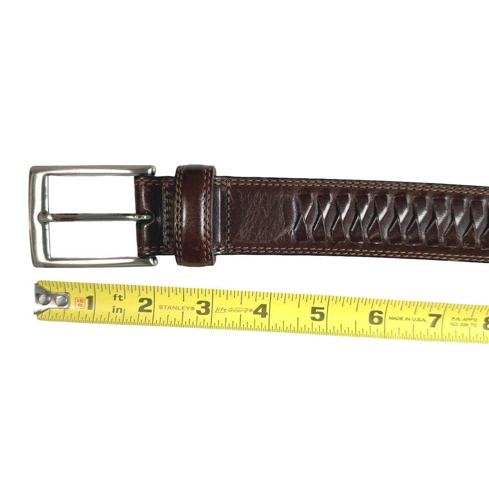 Cole Haan Leather Belt Mens 38 Brown Textured Silver Buckle Old Money Preppy - Picture 12 of 16